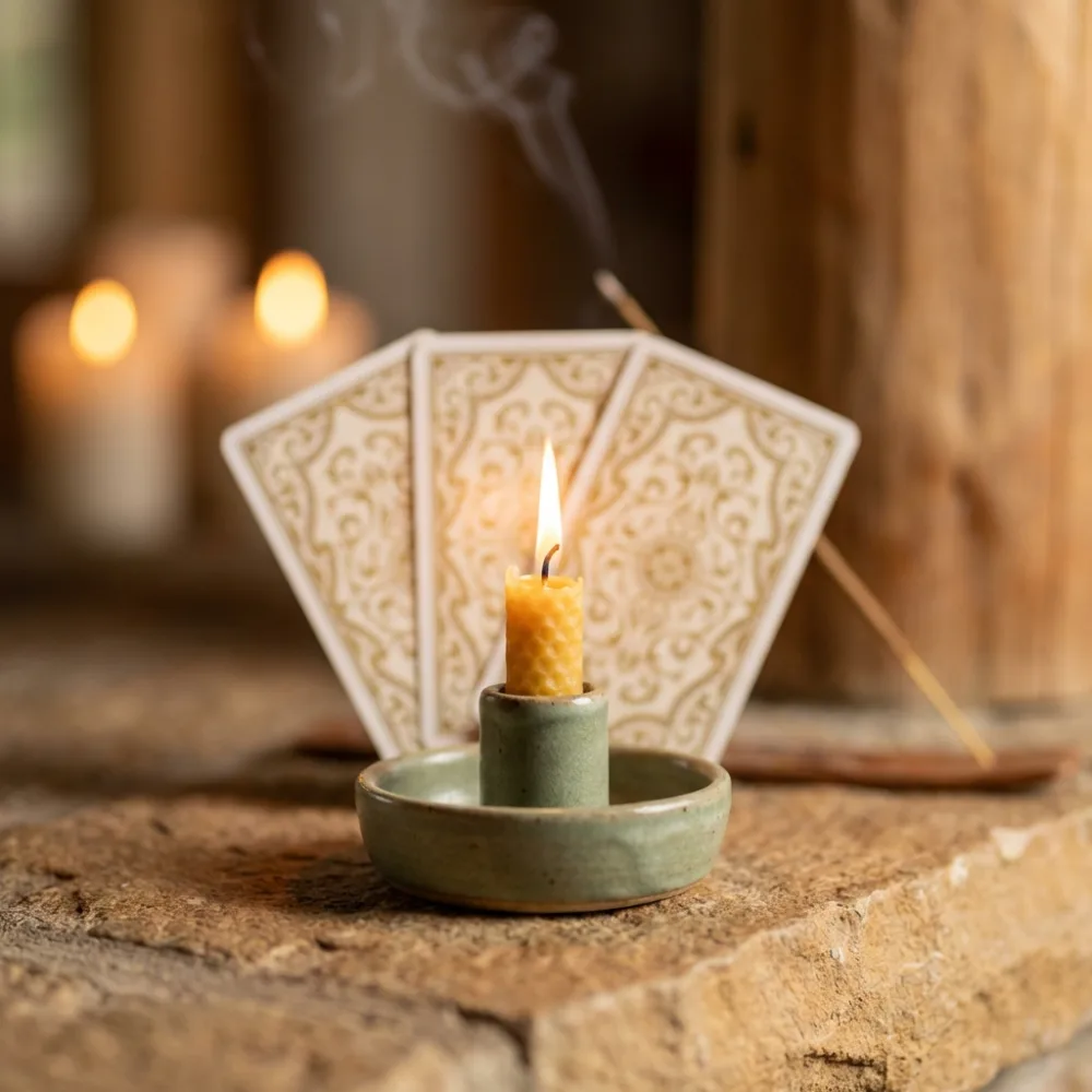 Kerze und Tarotkarten — Raum für innere Einkehr